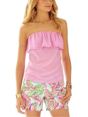 Lilly Pulitzer GINNY SILK Tube Pink Ruffle blouse Sz M NWT